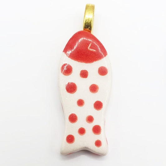 Collana in Ceramica pesce - Splash! pois rossi e bianchi con occhietto