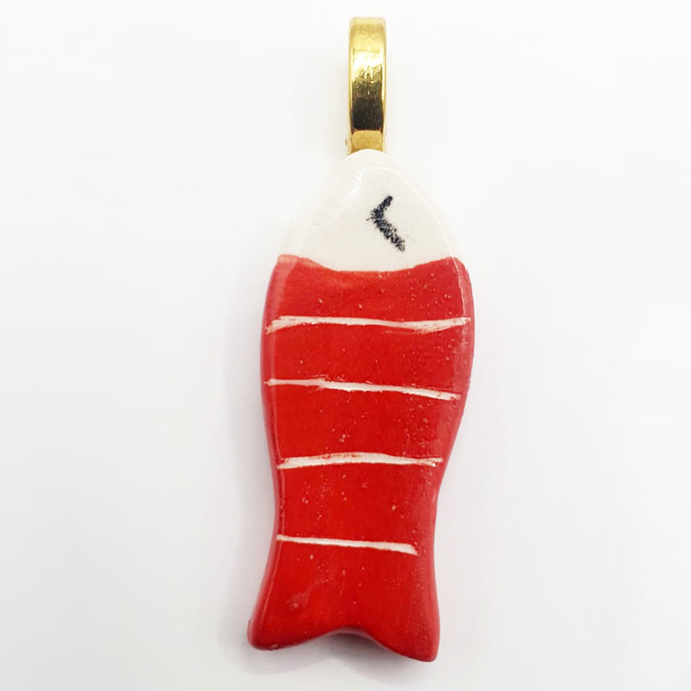 Collana in Ceramica pesce - Splash! righe rosse e bianche con occhietto